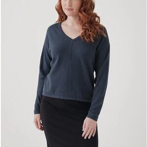 Pact Sweater Women Size XXL Navy Blue Organic Cotton V Neck Pullover Relaxed Fit
